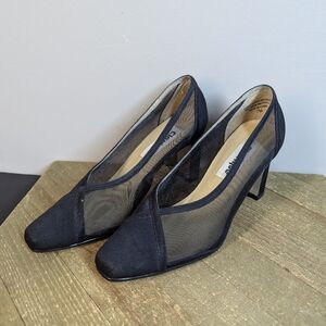 Vintage Black Mesh Pumps – Sheer Square Toe Heels Size 7